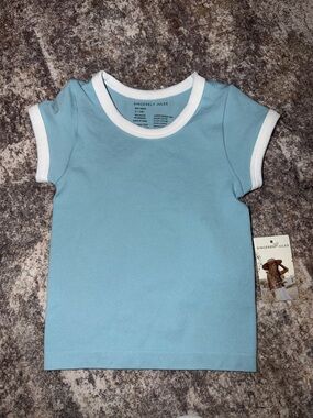 Sincerely Jules Light Blue Ribbed Tee with White Trim